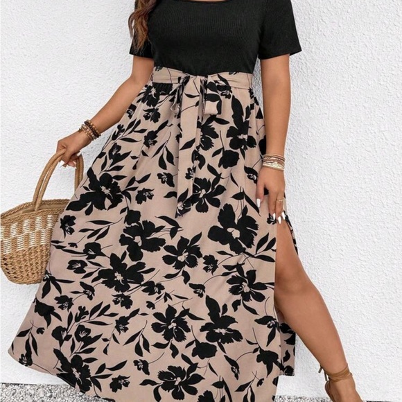 SHEIN Black and Cream Floral Maxi Dress - Picture 1 of 3